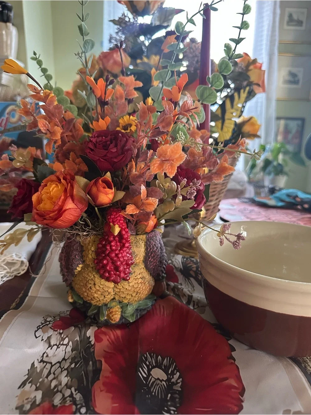 Colorful Decorative turkey Figurine Vase - Yellow, Red, Purple
